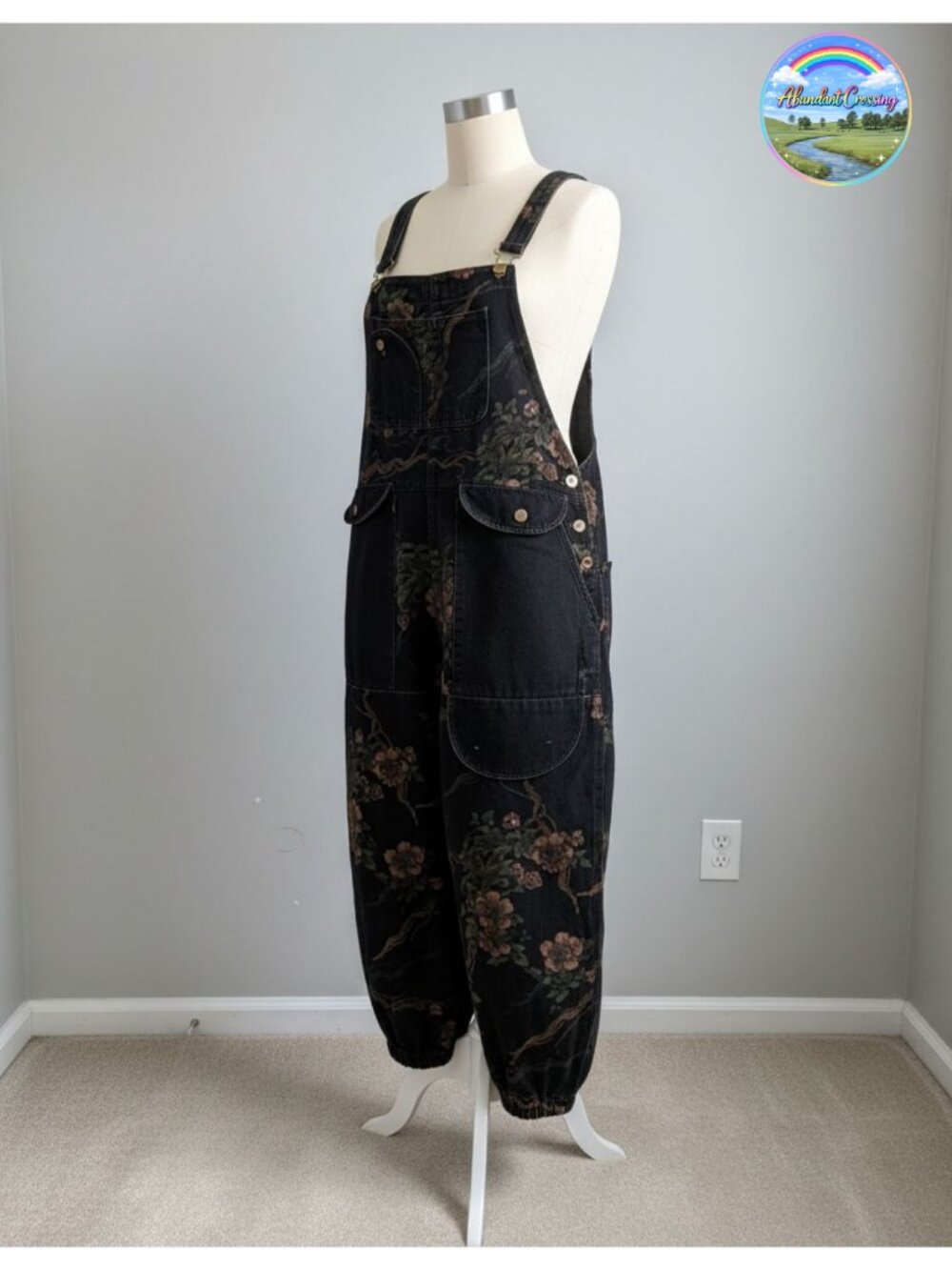 Womens Cotton Denim Overalls Wide Leg Drop Crotch Bib Jumpsuit